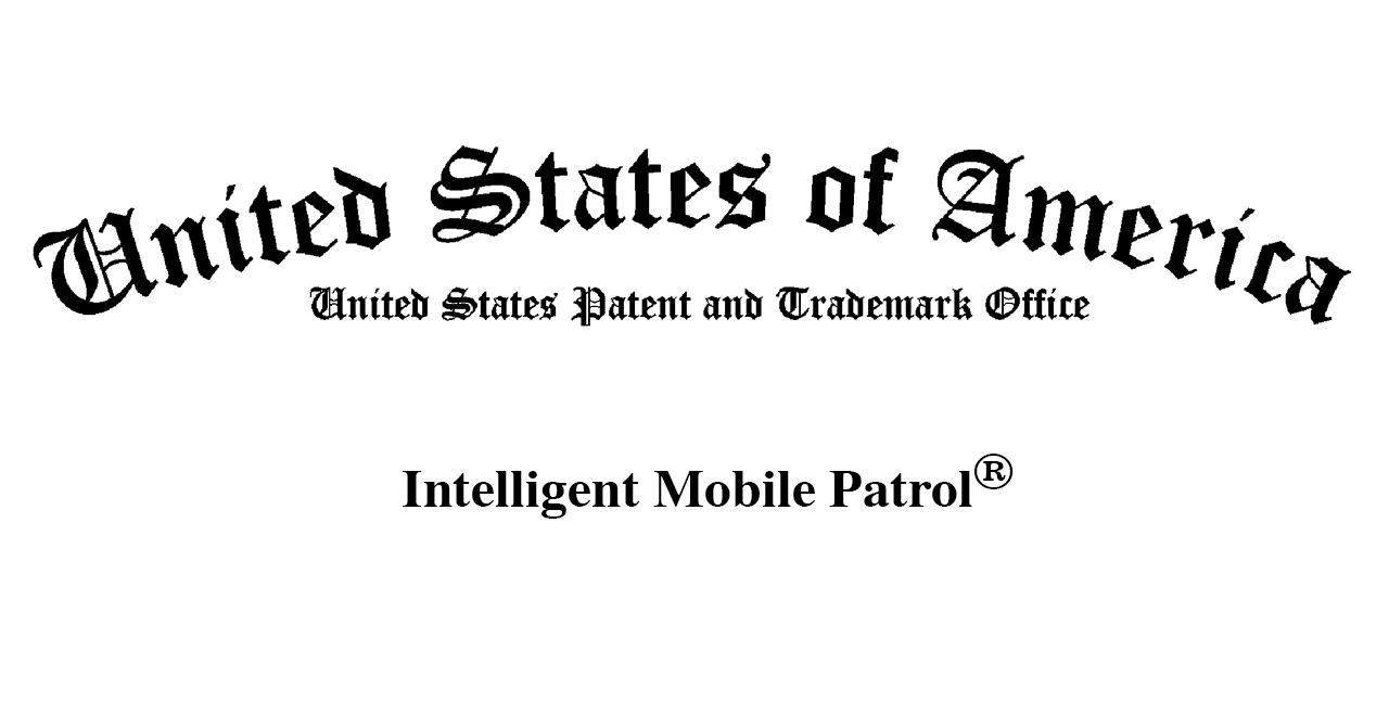 A United States Patent and Trademark Office certificate heading for Intelligent Mobile Patrol